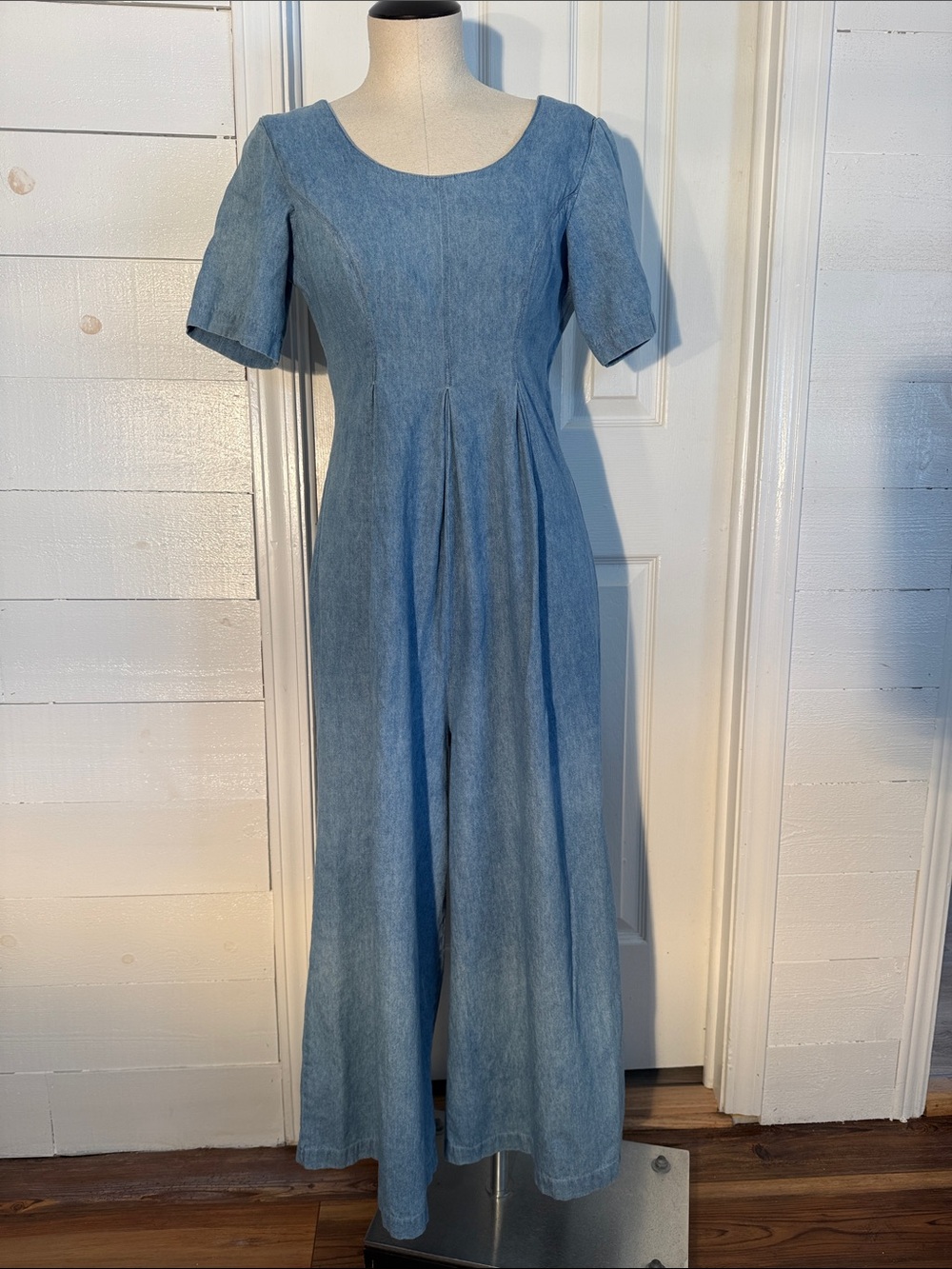 Vintage 90s Express EXP Jeans Denim Wide Leg Jumpsuit Made In USA Romper 5/6